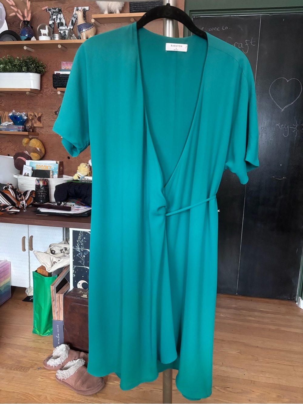 Babaton Wallace green mini wrap dress